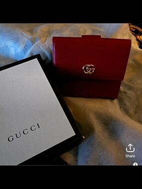 Gucci Red Leather Wallet with GG Logo